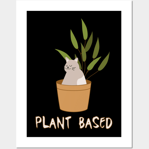 Funny Vegan Plant Based Kitty for Cat and Animal Lovers Wall Art by SeaAndLight